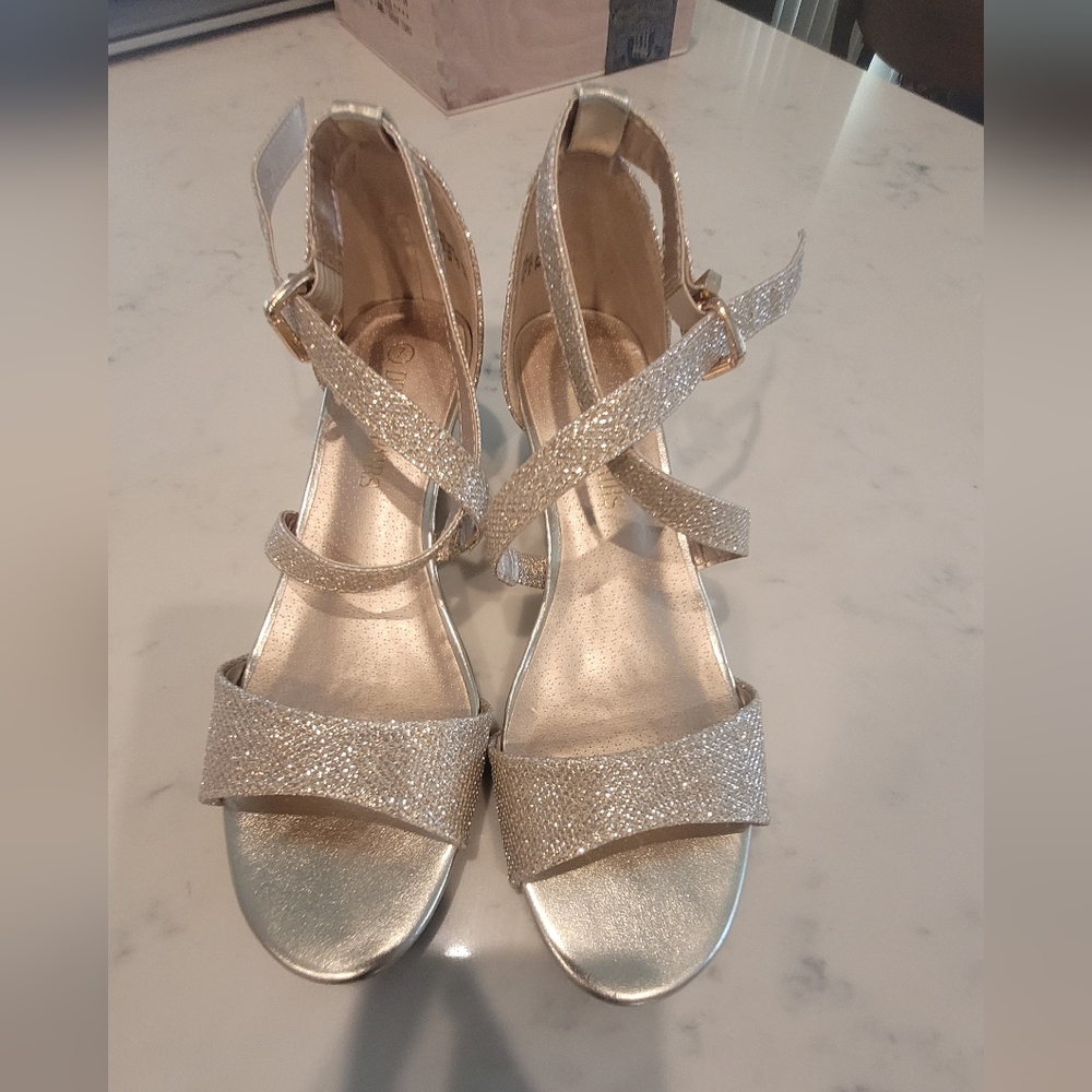 Gold Formal Wedge Heel Shoes